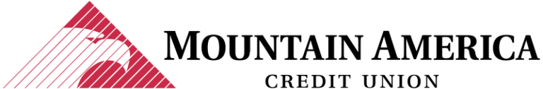 The logo of Mountain America Credit Union features a red triangle with a white eagle head facing left inside it. To the right, bold text reads “MOUNTAIN AMERICA” with “CREDIT UNION” in smaller capital letters below.